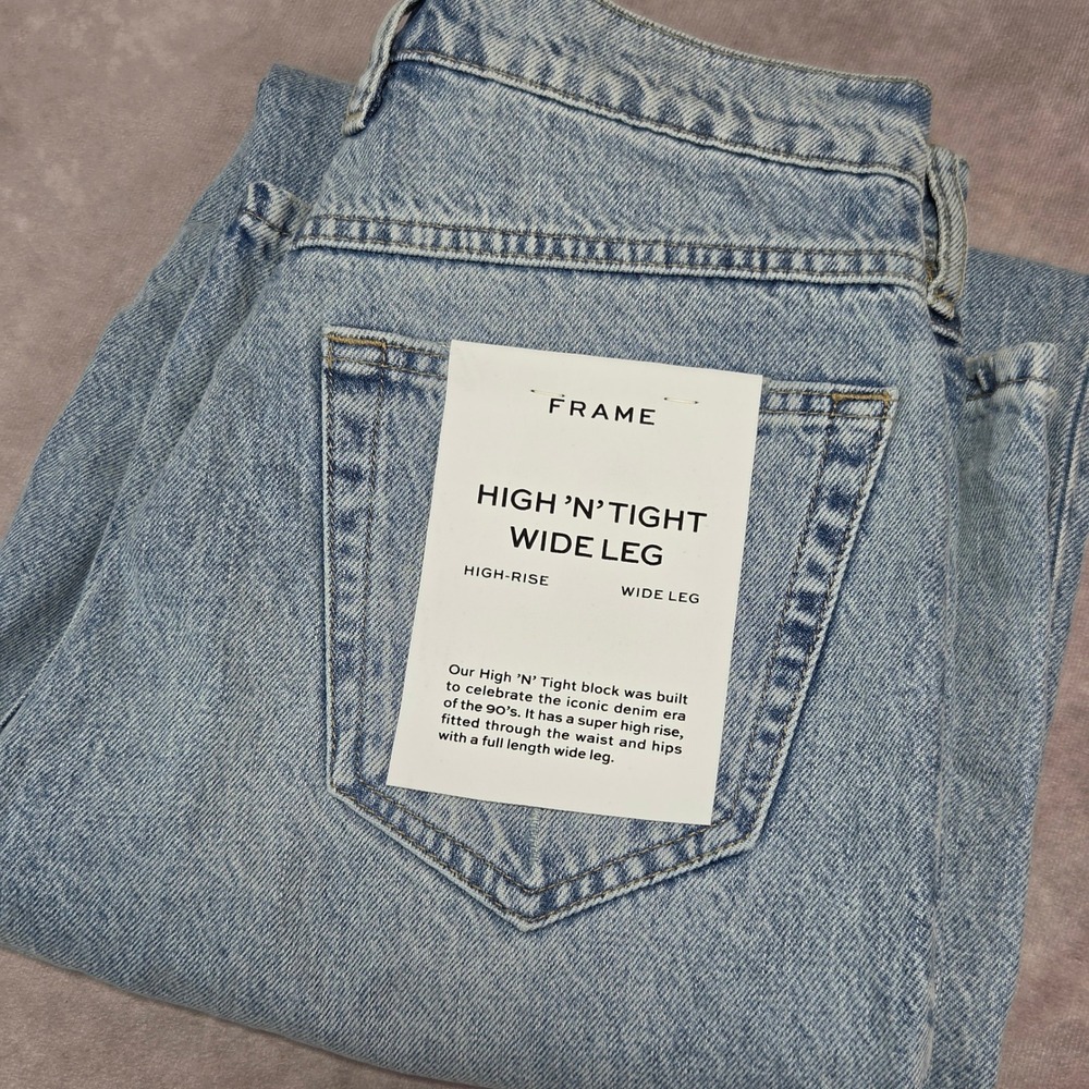 Frame Le High N Tight Wide Leg Jeans Bilson Rips Light Wash Distressed 27 NEW